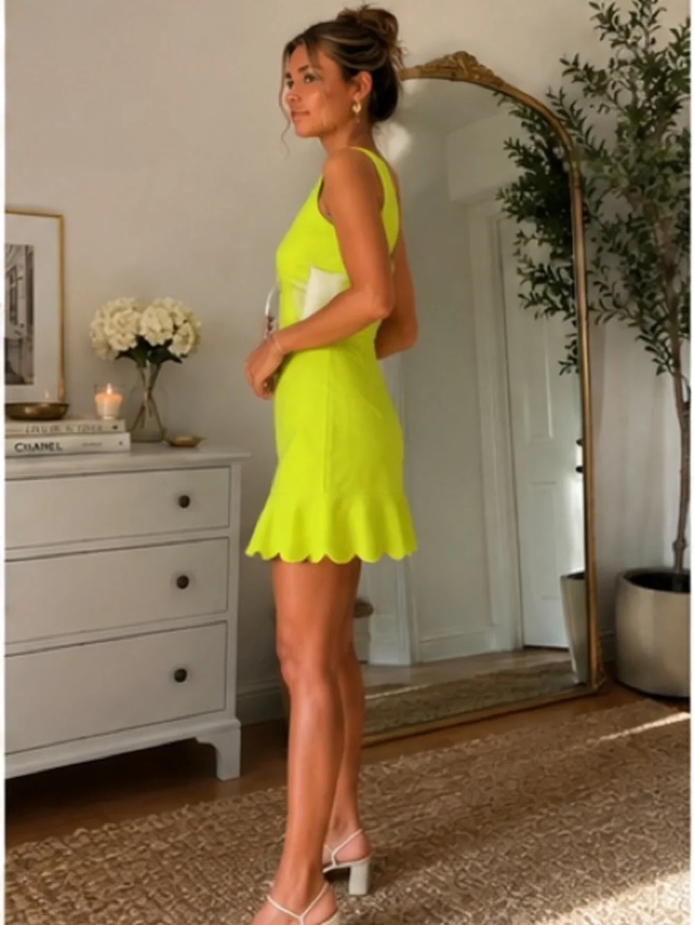 J. Crew Chartreuse Sleeveless Scallop-Hem Mini Dress